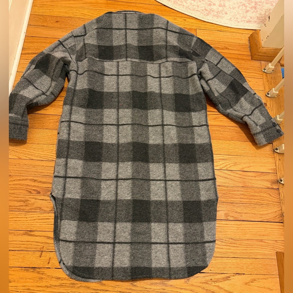 H&M Plaid Shacket Coat XS Gray Black Long Overshirt Jacket - Picture 3 of 12